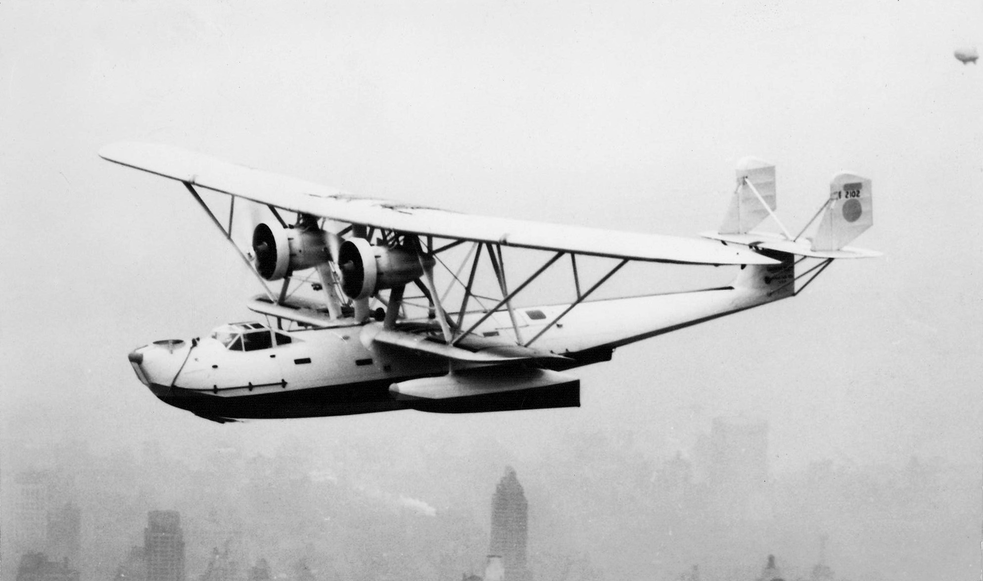 P2Y aircraft (possibly P2Y-1J built for Japan) in flight, circa 1934