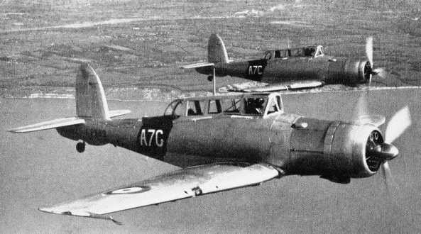 British Skua aircraft of 803 Squadron Fleet Air Arm in flight, date unknown, photo 1 of 2