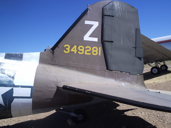 C-47 Skytrain, tail fin, Hill Aerospace Museum, Utah, Aug 2006