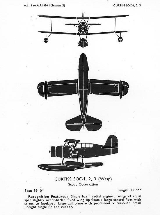 WW2-era recognition drawing of SOC Seagull floatplane by Air Intelligence Group, US Navy Technical Air Intelligence Section, 16 Feb 1944