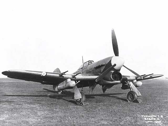 Canadian Typhoon fighter parked on grass, Jan 1943