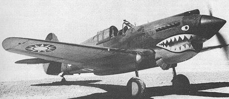 P-40 Warhawk fighter of the American Volunteer Group, China, 1942; note Chinese Air Force emblem under wing