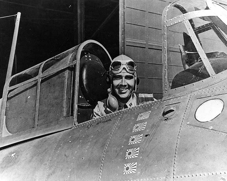 Lieutenant Edward O'Hare in his F4F Wildcat, Spring 1942