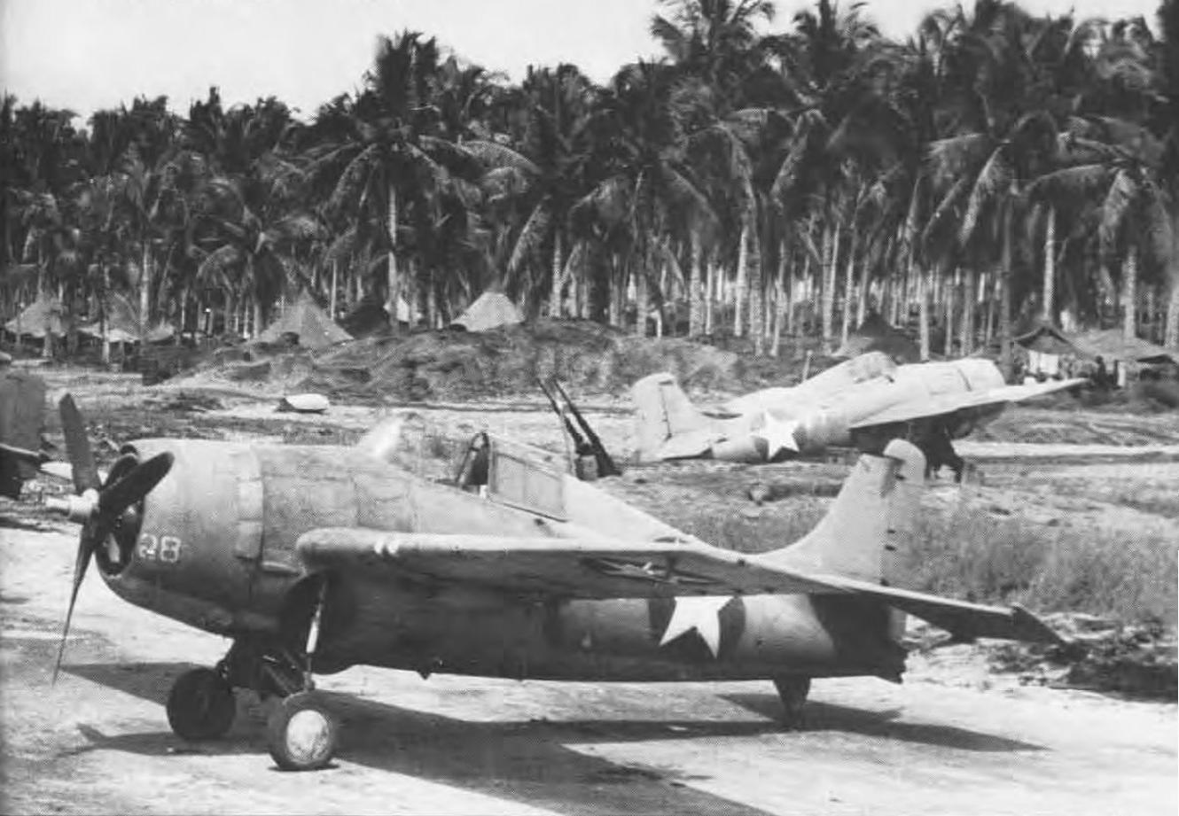 F4F Wildcat fighters of the US Navy and US Marines lined up on Henderson Field on Guadalcanal, Solomon Islands, Jan 1943, photo 2 of 2