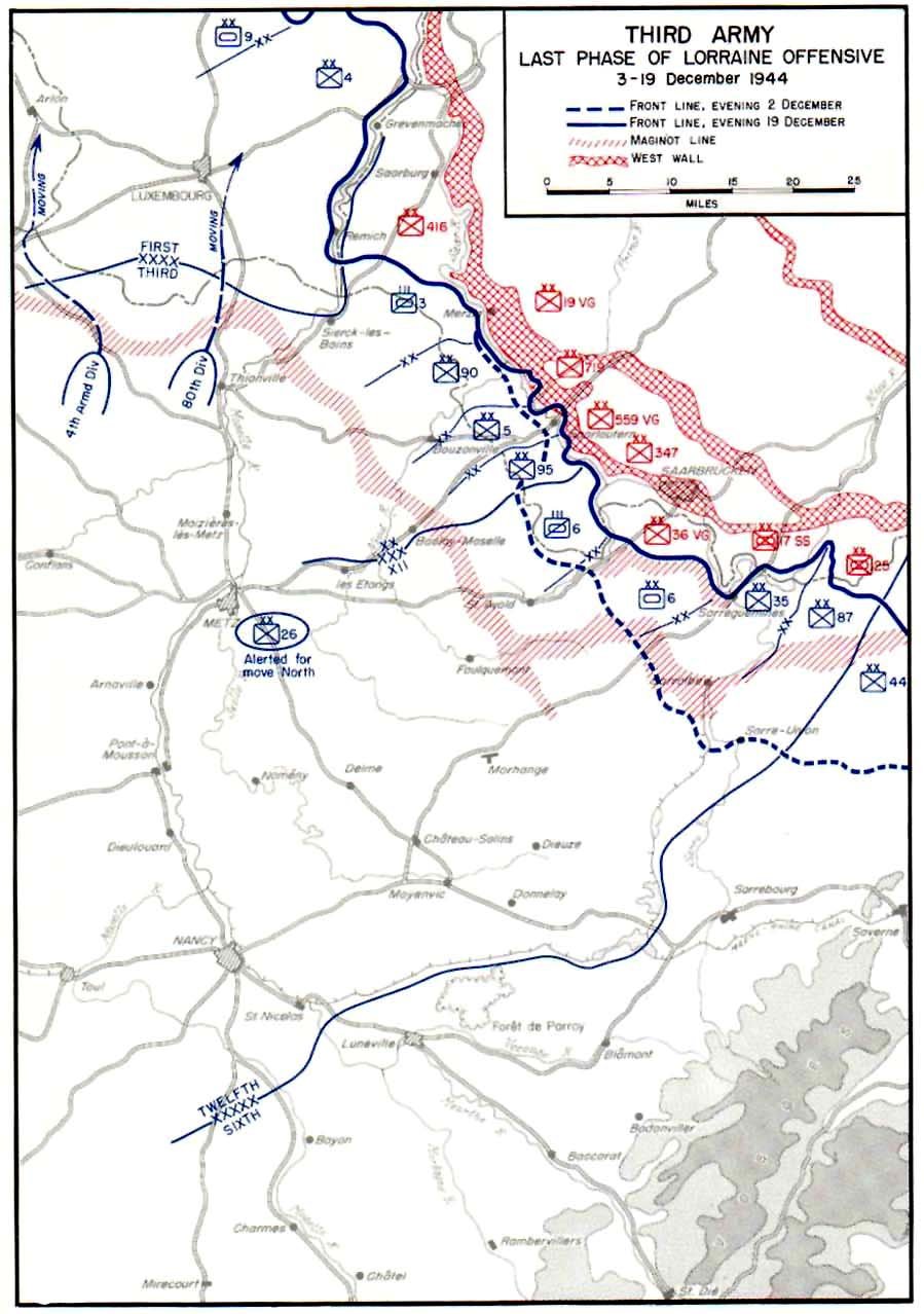 Map depicting the US 3rd Army's Lorraine Offensive, 3-19 Dec 1944