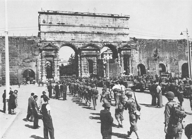 US troops marching into Rome, Italy, 4 Jun 1944