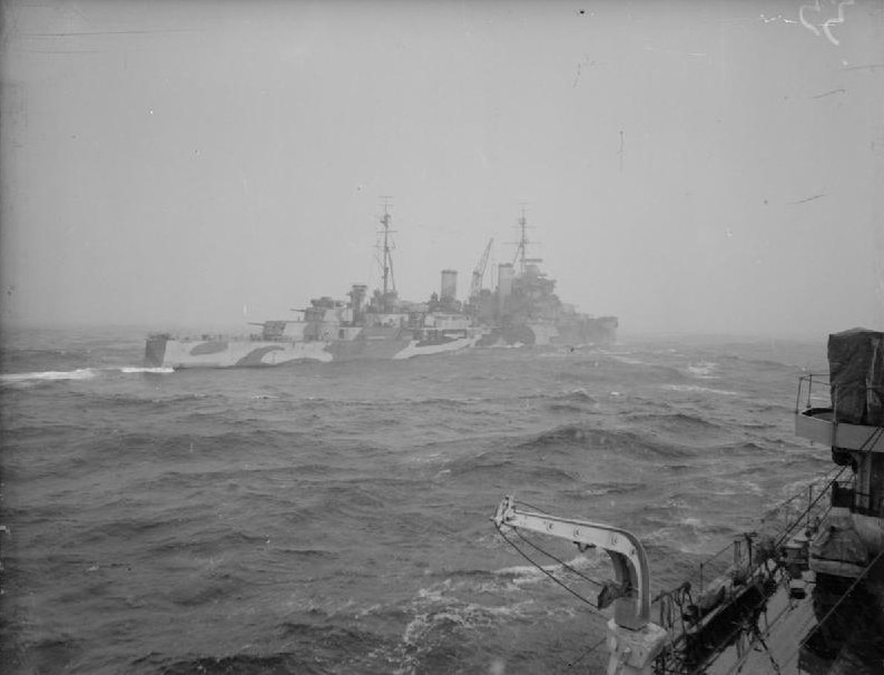 British cruiser HMS Trinidad escorting an Allied Arctic convoy, seen from HMS Fury, 1942