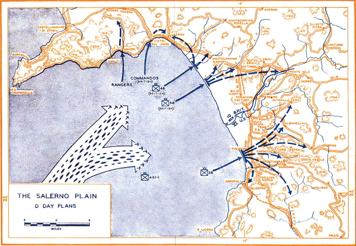 Map depicting Operation Avalanche against mainland Italy, 9 Sep 1943