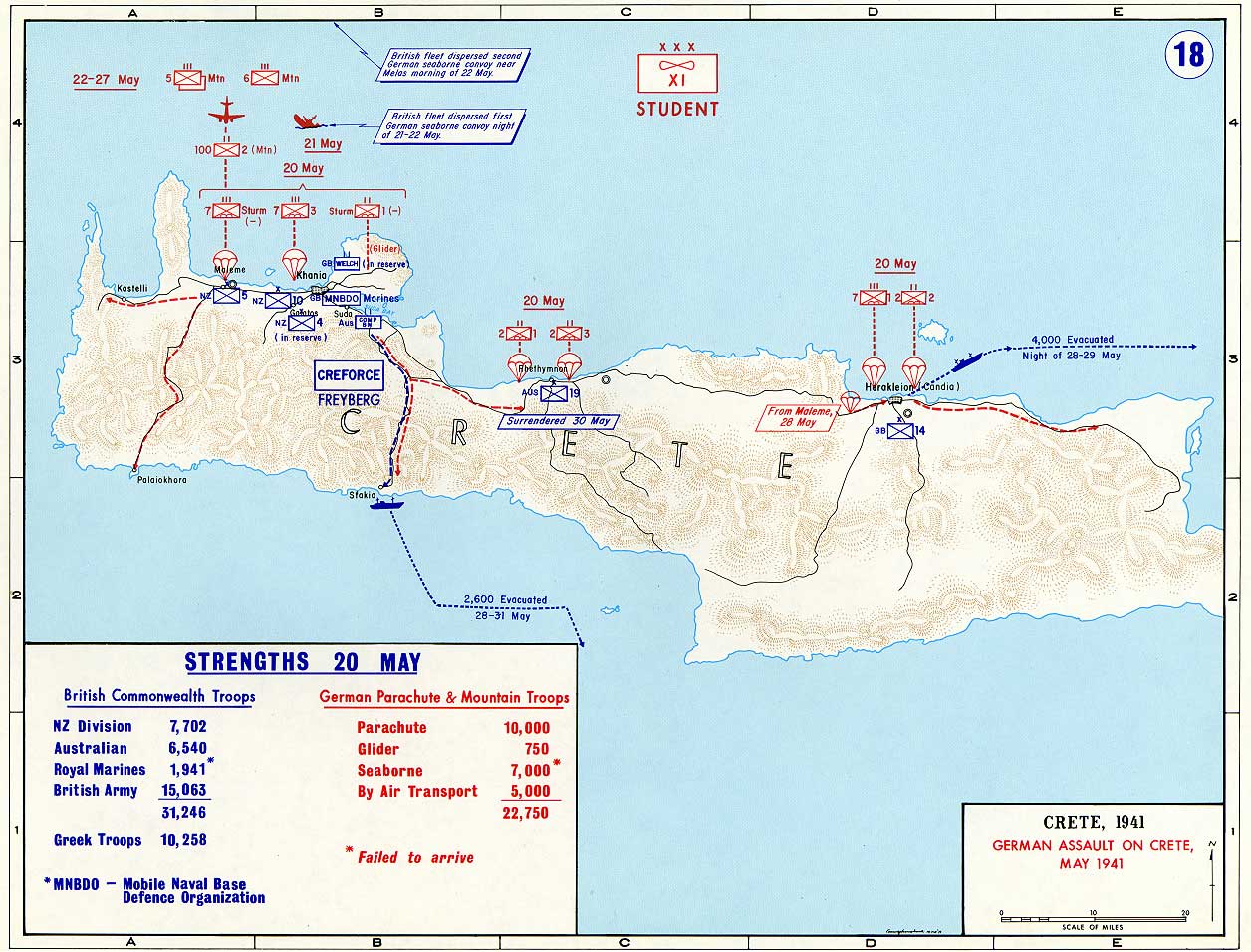 Map depicting the German assault on Crete, Greece, 20-31 May 1941