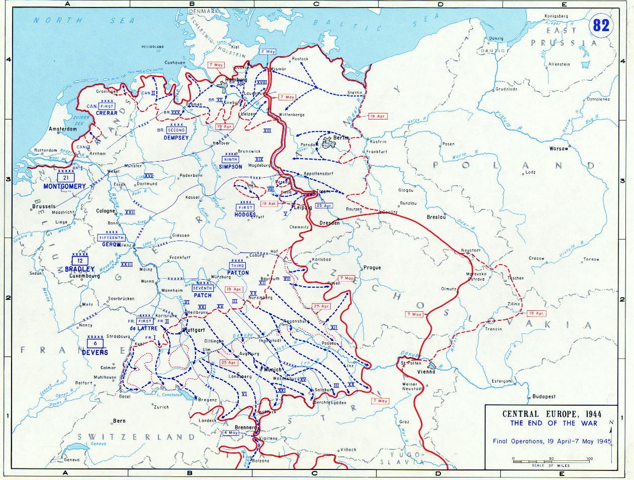 Map depicting the final campaign in Germany, 19 Apr-7 May 1945