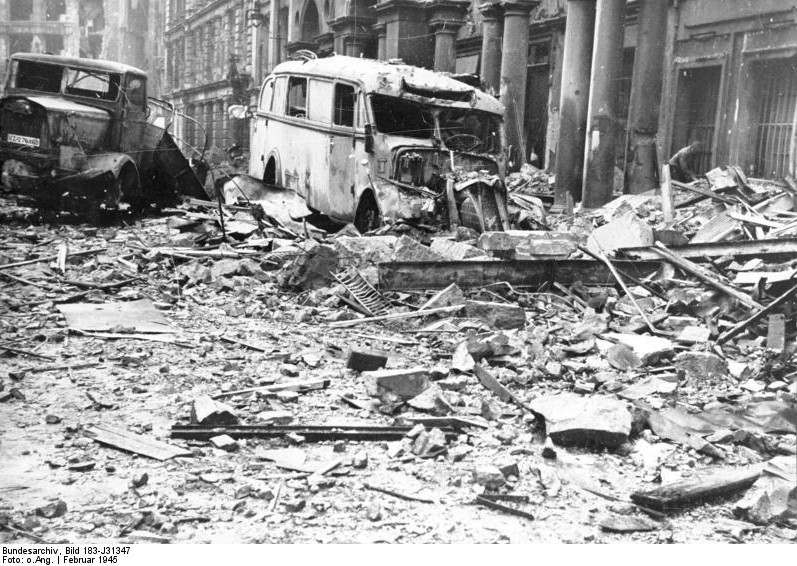 View of Mohrenstrasse, Berlin, Germany after the Allied bombing of 3 Feb 1945