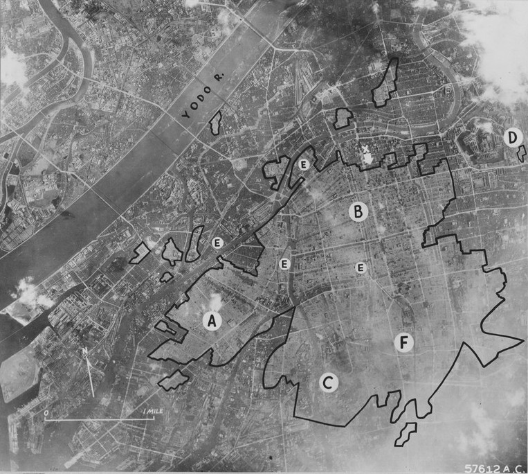 American analysis of bombing damage upon Osaka, Japan, 1945