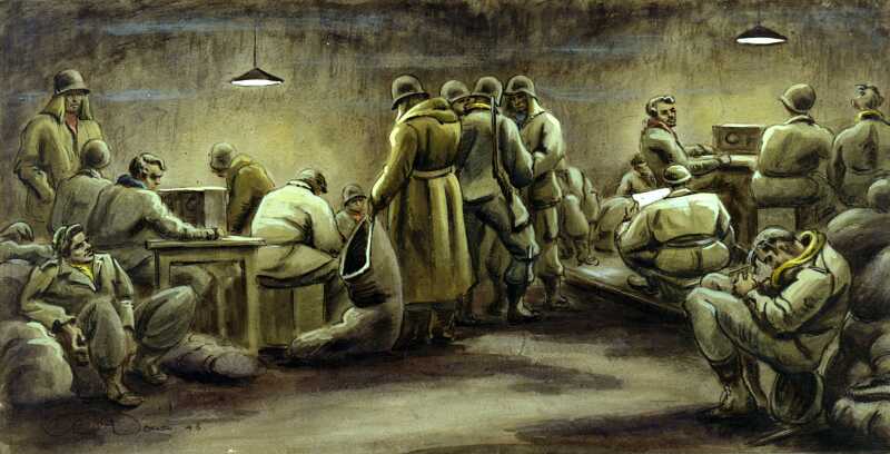 Painting 'Message Center, 101st Airborne Division' by Olin Dows, 1945
