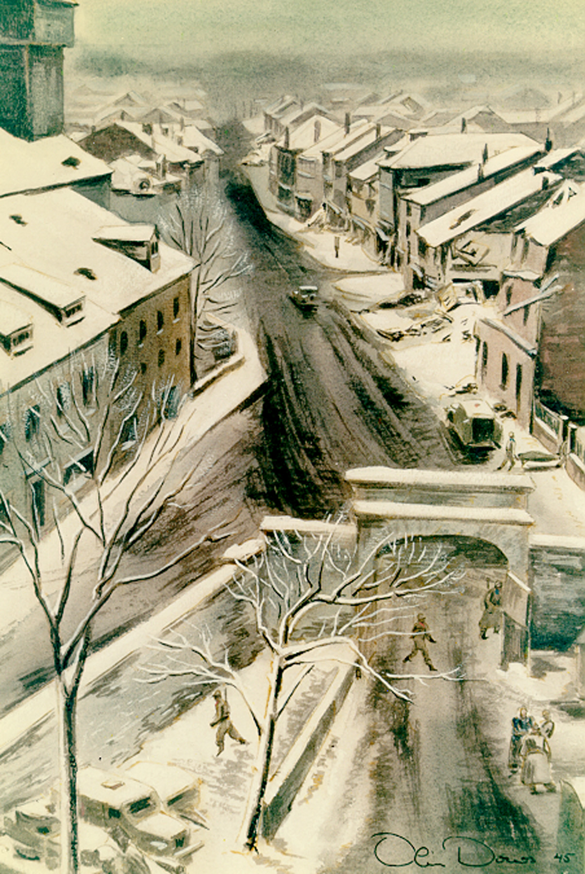Painting 'Main Street' (Bastogne, Belgium) by Olin Dows, 1945