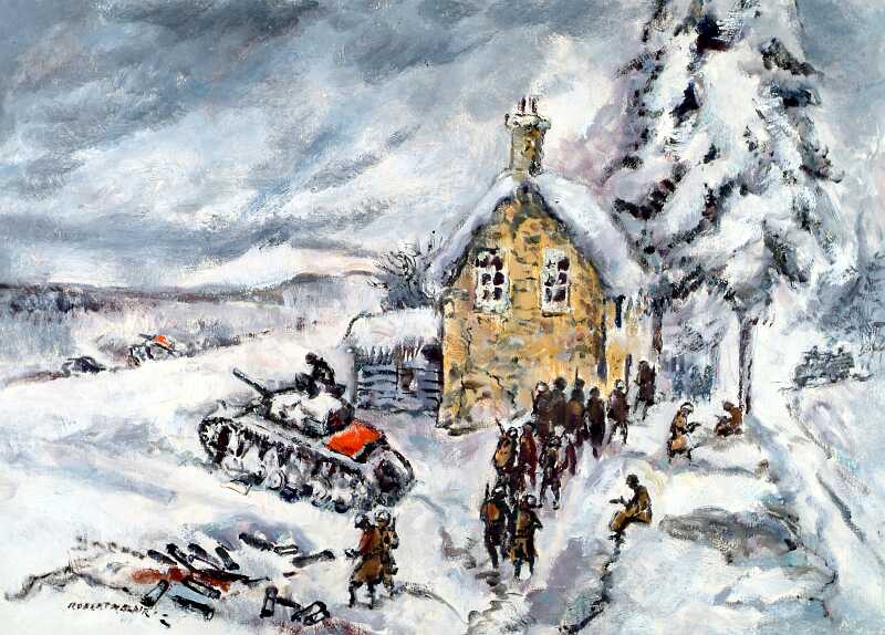 Painting 'Breakfast In The Snow' (Belgium) by Robert N. Blair, date unknown