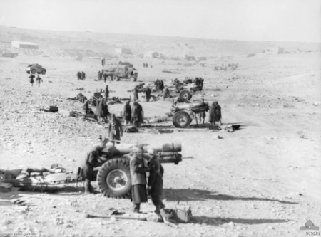 British 6-inch CWT BL Howitzers attacking Italian positions at Tobruk, Libya, 23 Jan 1941