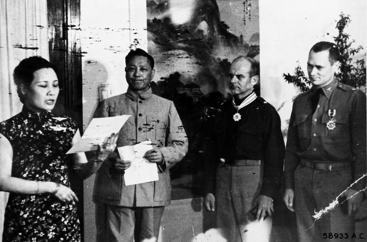 Song Meiling with Brigadier General James Doolittle (note Order of the Cloud and Banner 3rd Class) and Colonel John Hilger (note Order of the Cloud and Banner 6th Class), Chongqing, China, 29 Jun 1942