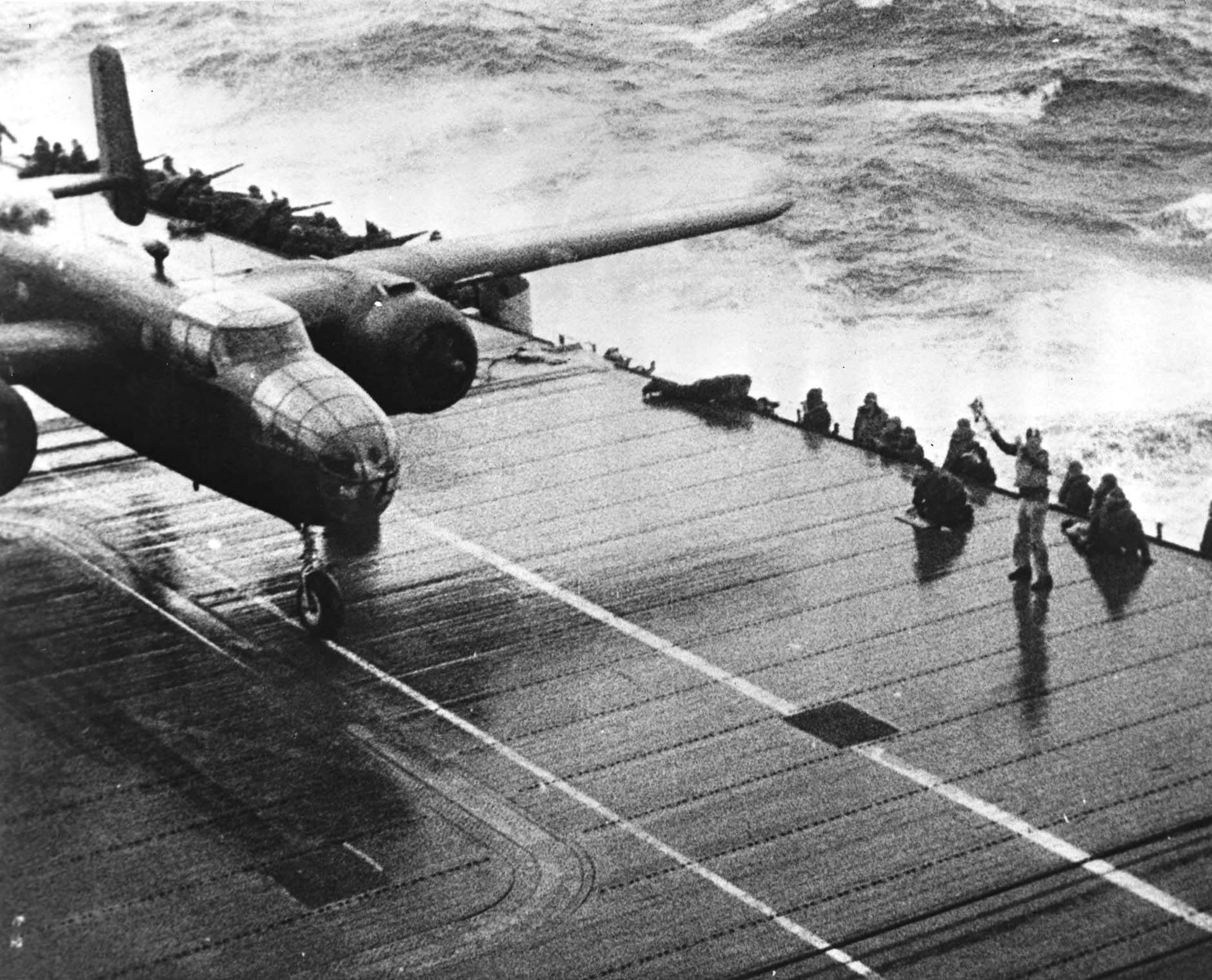 Hornet launching Doolittle raiders, 18 Apr 1942, photo 2 of 10