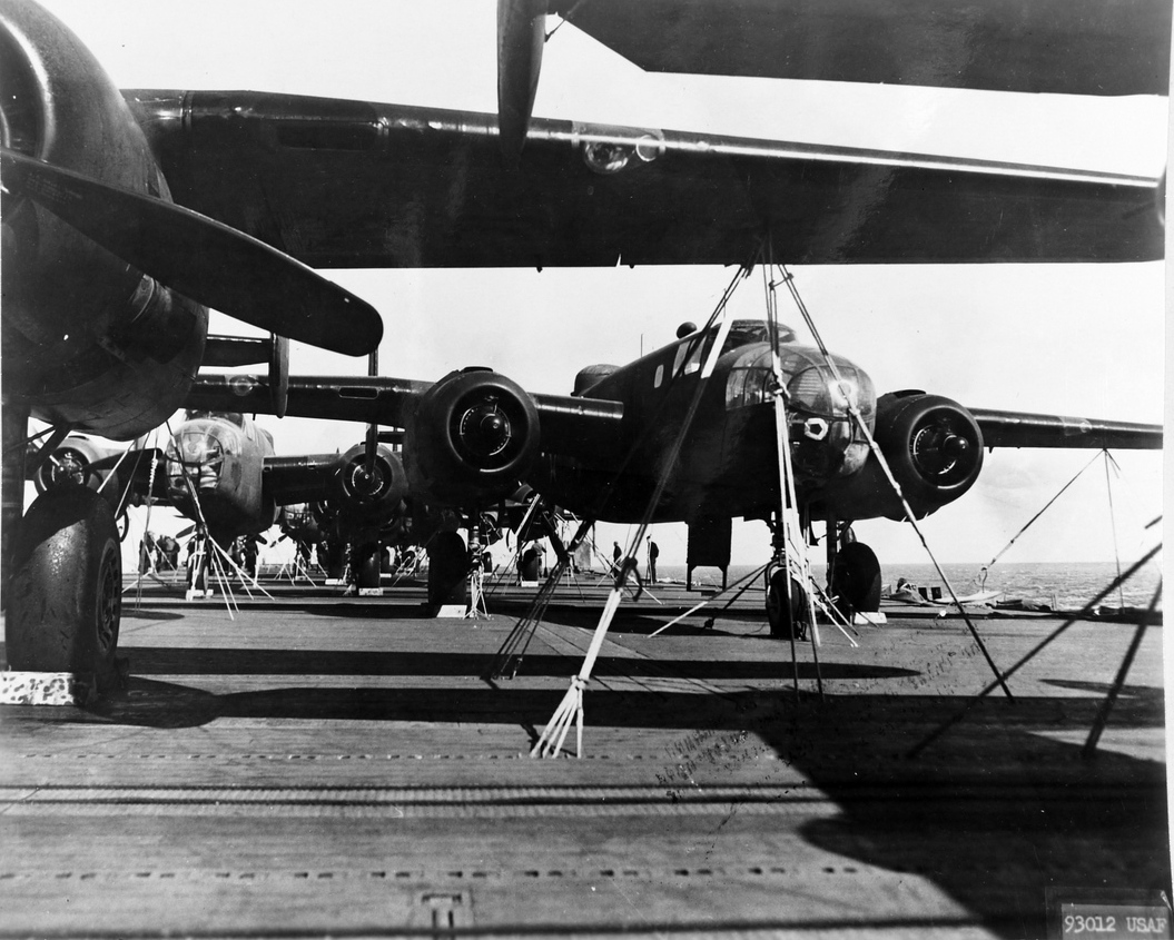 B-25 Mitchell bombers aboard USS Hornet, Apr 1942, photo 2 of 9