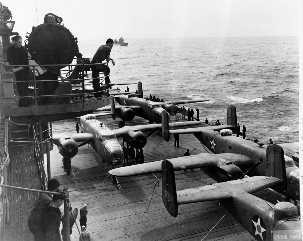 B-25 Mitchell bombers aboard USS Hornet, Apr 1942, photo 4 of 9