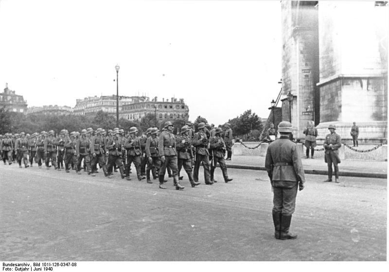 German troops marching in Paris, France, late Jun 1940