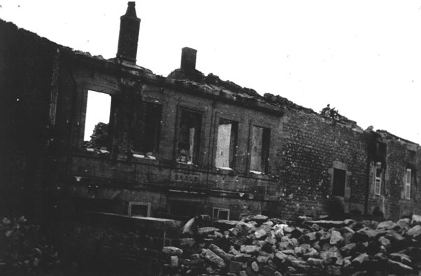 Destroyed school building in Martincourt-sur-Meuse, France, May 1940
