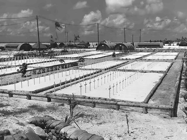 The largest of 37 American cemeteries at Tarawa, Gilbert Islands, Nov 1943; this cemetery was tended by US Navy Carpenter's Mate 2nd Class Jack Varnum