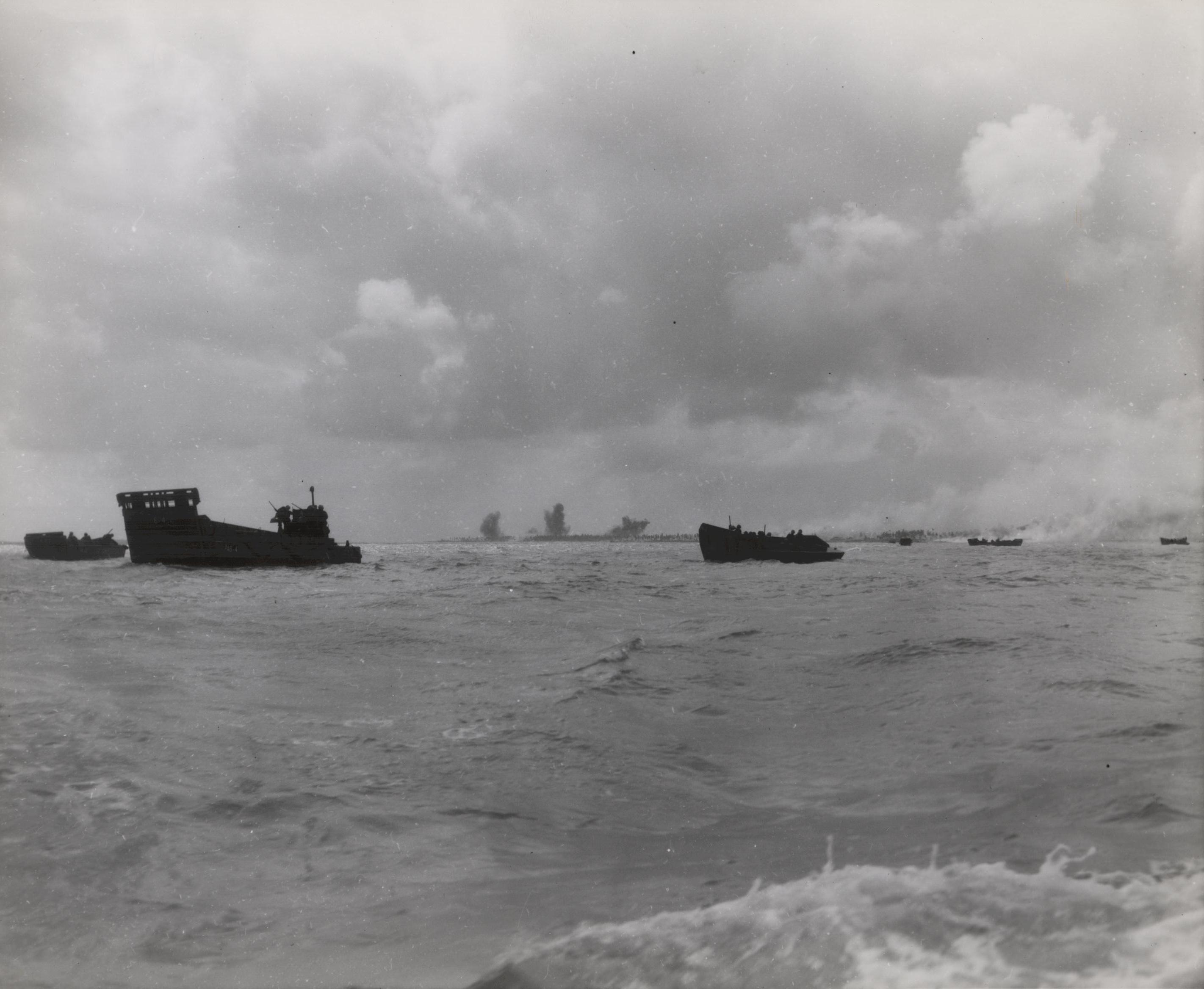 Landing barges and LCT craft at Tarawa, Gilbert Islands, Nov 1943