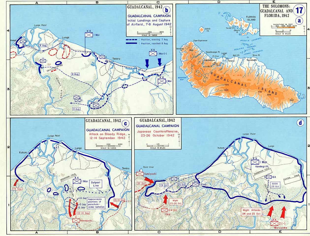 Map Maps Of Several Guadalcanal Campaign Engagements Mid To Late 1942 World War Ii Database 1881