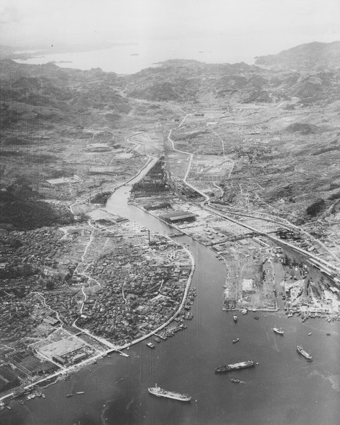 Aerial photo of Nagasaki, Japan, late 1945