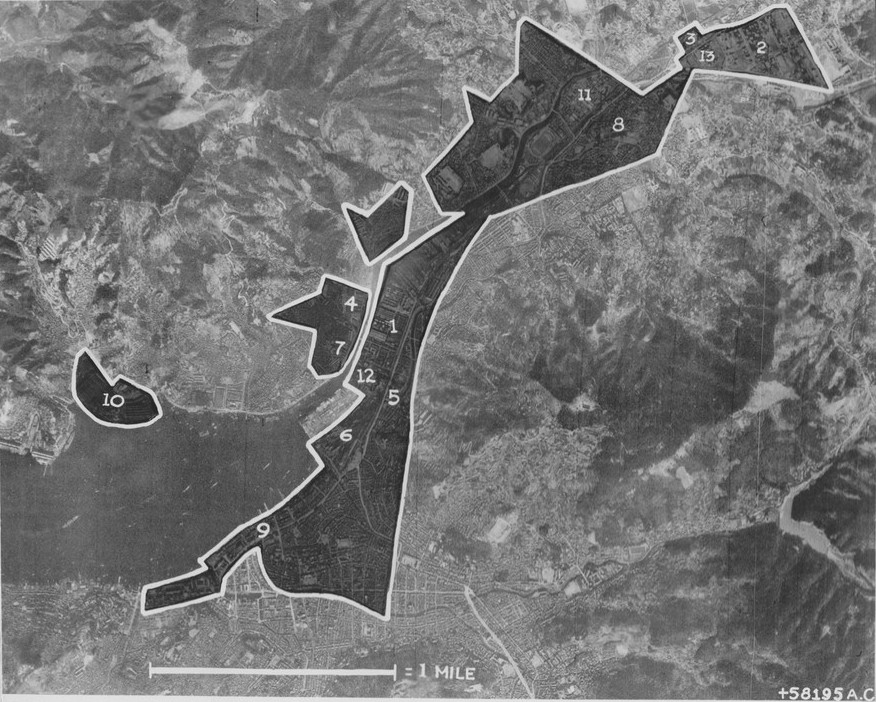 Aerial photo of Nagasaki, Japan, mid-1945