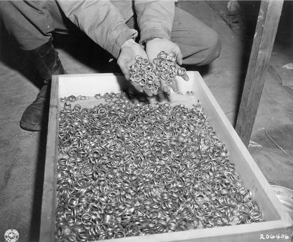 Rings left by Buchenwald concentration camp victims, 5 May 1945