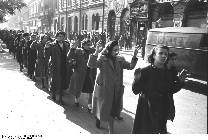 Jewish women being rounded up on Wesselényi Street, Budapest, Hungary, 22 Oct 1944