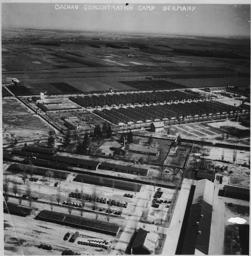 Aerial photo of Dachau Concentration Camp, Germany, circa May-Jun 1945