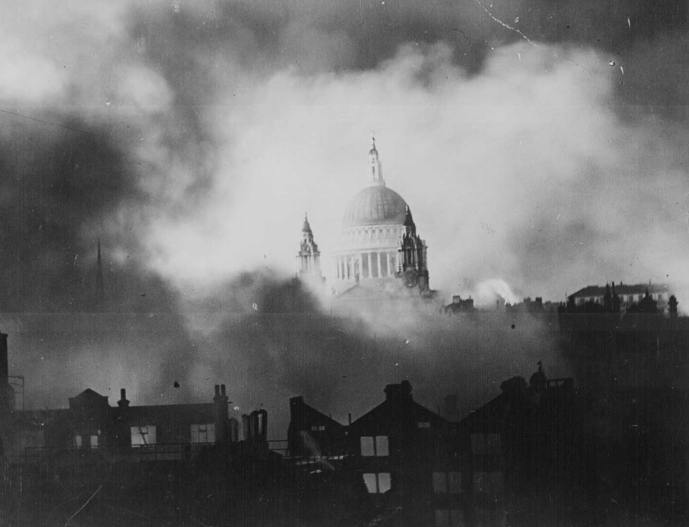 St. Paul's Cathedral during the great raid on London, England, United Kingdom, 29 Dec 1940
