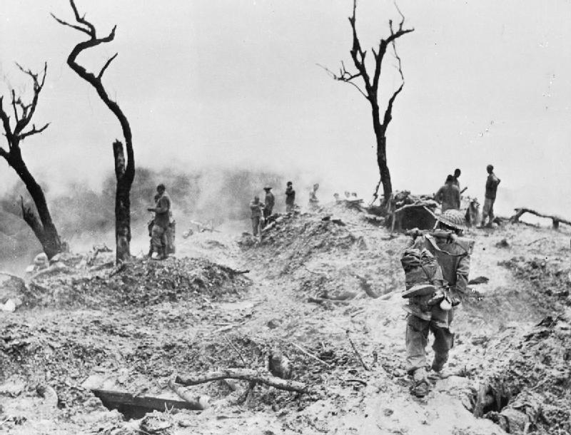 Scraggy Hill/Ito Hill after fierce fighting, near Imphal, India, Apr 1944