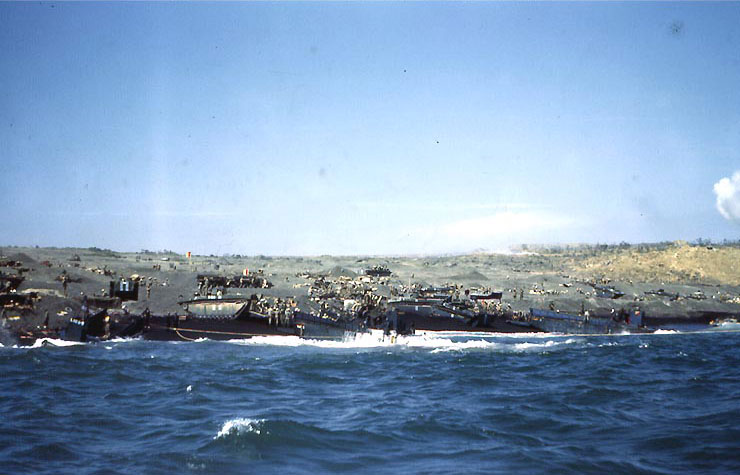 LCMs and LVTs off Blue Beach, Iwo Jima, 19 Feb 1945