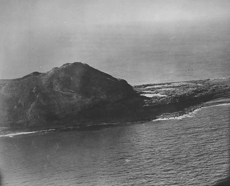 Eastern side of Mount Suribachi prior to US invasion, Iwo Jima, early 1945