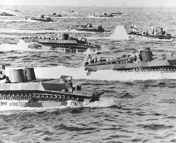 LVTs sailing for Iwo Jima beaches, Feb 1945