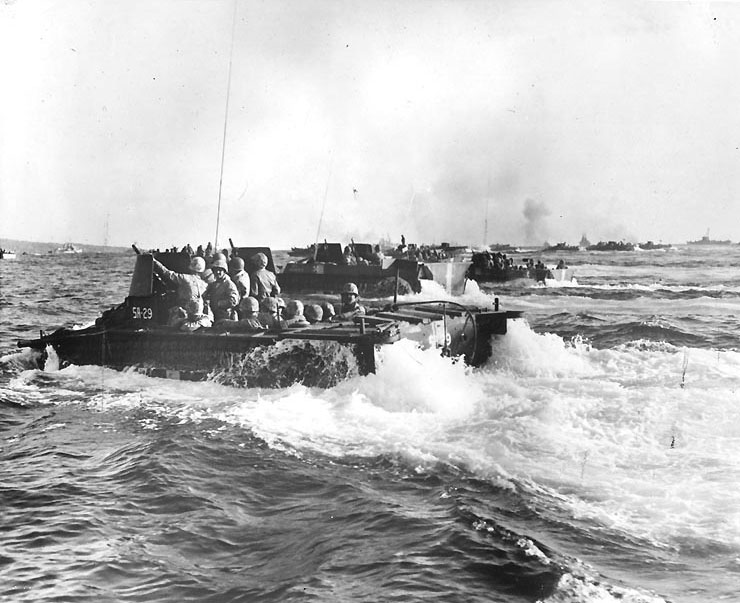 LVTs brought Marines toward the beaches of Iwo Jima, Feb 1945