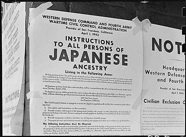 Exclusion Order posted to direct Japanese-Americans living in the first San Francisco section to evacuate, California, United States, 11 Apr 1942