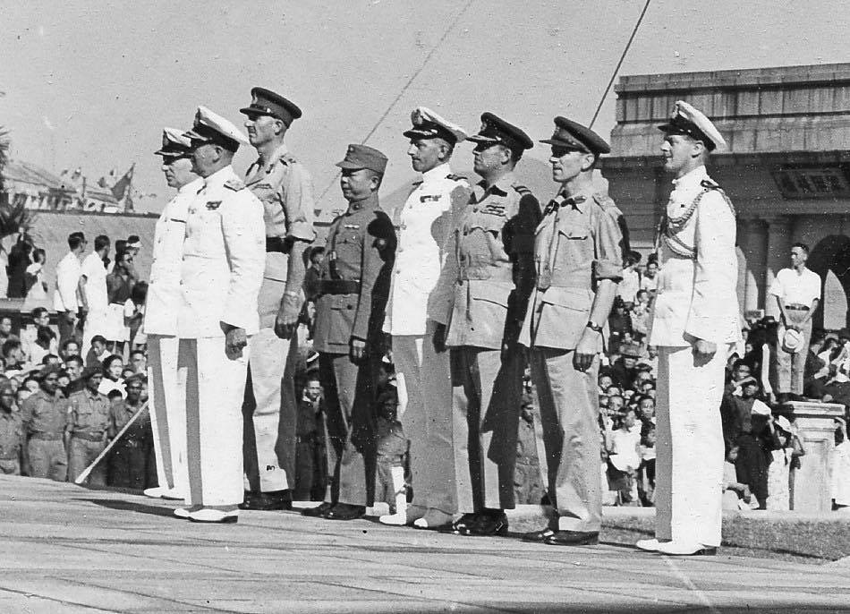 Ceremony at the Cenotaph at Central, Hong Kong marking the liberation of Hong Kong, 30 Aug 1945, photo 4 of 4