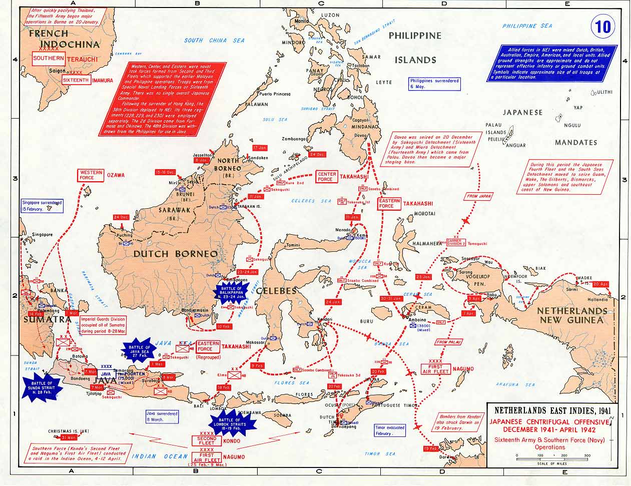 Map showing Japanese offensives in the Dutch East Indies, Dec 1941-Apr 1942