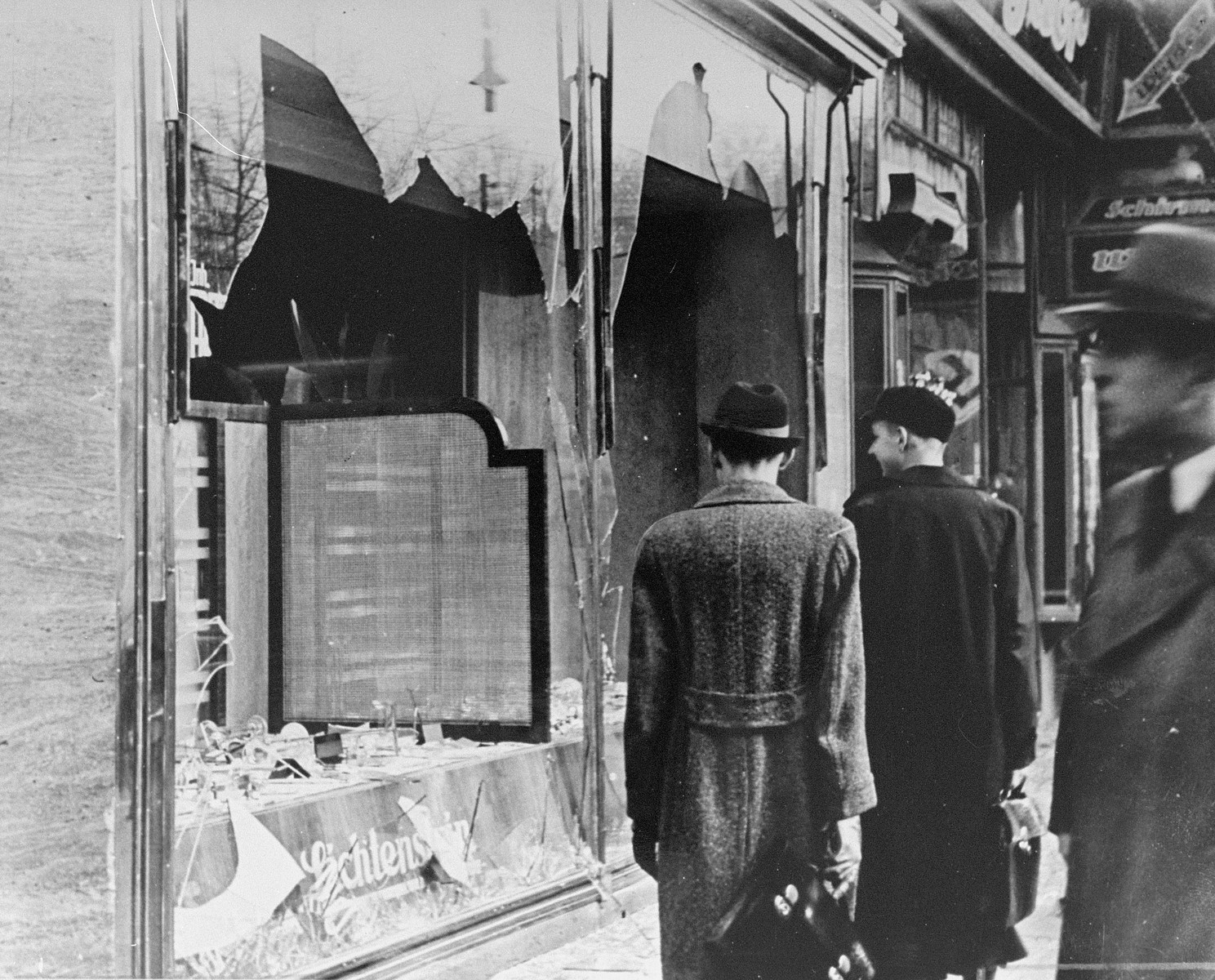 A Jewish-owned business vandalized during Kristallnacht, 11 Nov 1938