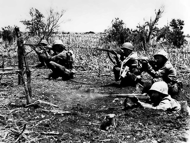 US Marines during mop-up operations at Tinian, Mariana Islands, Aug 1944