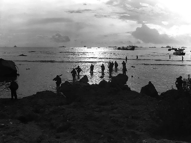 Americans landing on Tinian, Mariana Islands, late Jul 1944