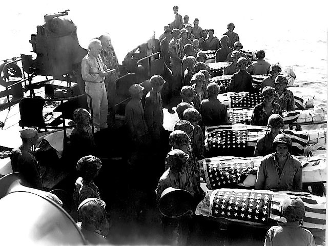 Burial at sea for the US Marines who died at Saipan, Mariana Islands, Jun-Jul 1944