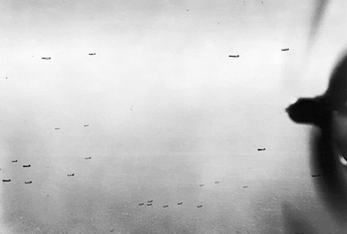 Aircraft carrying men of the First Allied Airborne Army crossing the English Channel for Operation Market Garden, 17 Sep 1944