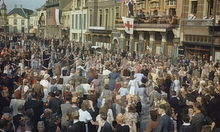 People of Eindhoven, the Netherlands dancing in the town square upon liberation, 20 Sep 1944