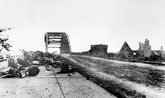 The vital bridge at Arnhem, the Netherlands after the British paratroops had been driven back, 17-25 Sep 1944